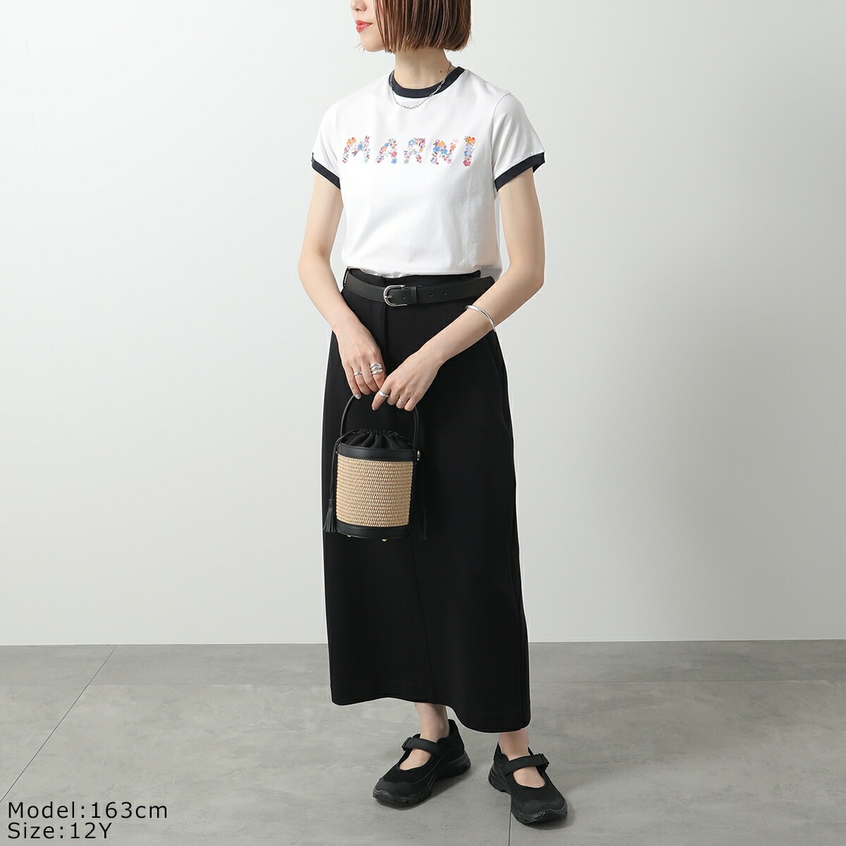 MARNI KIDS マルニ キッズ リンガーTシャツ M01428 M00HZ レディース ガールズ 半袖 フラワーロゴ 花 プリント クルーネック カラー2色