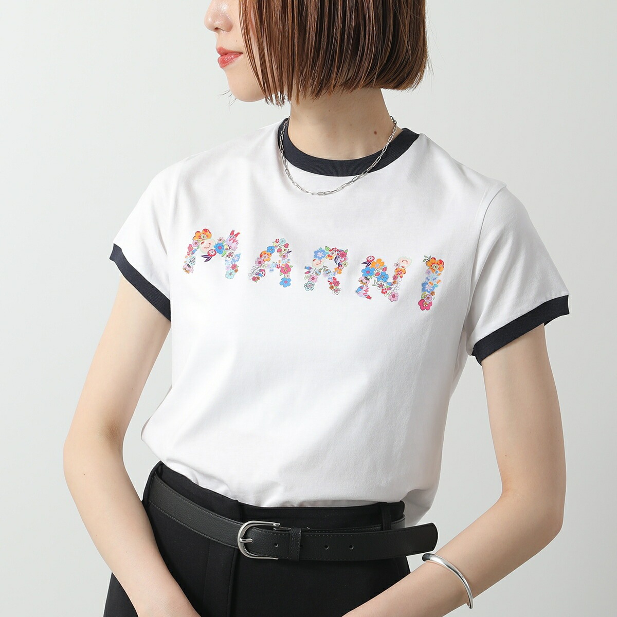 MARNI KIDS マルニ キッズ リンガーTシャツ M01428 M00HZ レディース ガールズ 半袖 フラワーロゴ 花 プリント クルーネック カラー2色