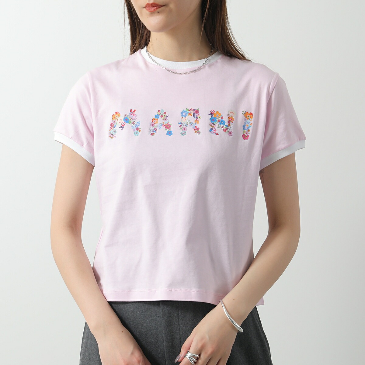 MARNI KIDS マルニ キッズ リンガーTシャツ M01428 M00HZ レディース ガールズ 半袖 フラワーロゴ 花 プリント クルーネック カラー2色