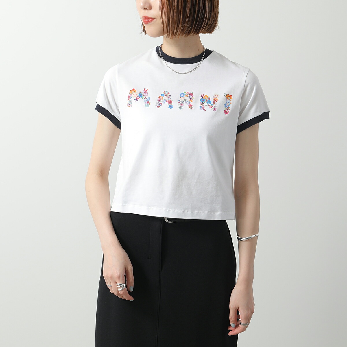 MARNI KIDS マルニ キッズ リンガーTシャツ M01428 M00HZ レディース ガールズ 半袖 フラワーロゴ 花 プリント クルーネック カラー2色