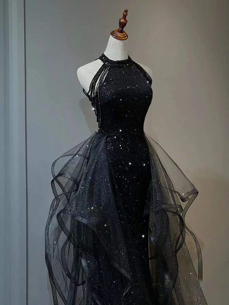 黒のイブニングドレス2025 気質とテール誕生日と成人式夏 moncheryl.com