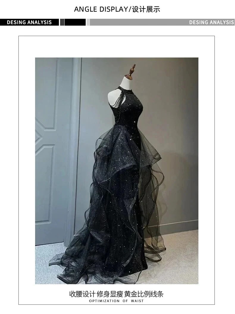 黒のイブニングドレス2025 気質とテール誕生日と成人式夏 moncheryl.com