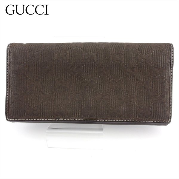 長財布 ファスナー付き 財布 GGキャンバス レディース メンズ ブラウン ベージュ 中古