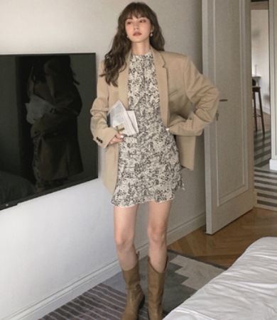 花柄シフォンミニ丈ワンピース ワンピース ミニ丈 長袖 ハイネック スリム タイト 細身 花柄シフォンミニ丈ワンピース ワンピース ミニ丈 長袖 ハイネック スリム タイト 細身