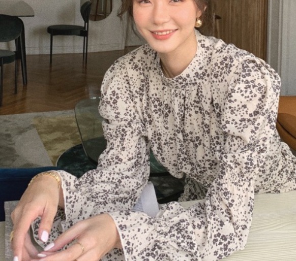 花柄シフォンミニ丈ワンピース ワンピース ミニ丈 長袖 ハイネック スリム タイト 細身 花柄シフォンミニ丈ワンピース ワンピース ミニ丈 長袖 ハイネック スリム タイト 細身