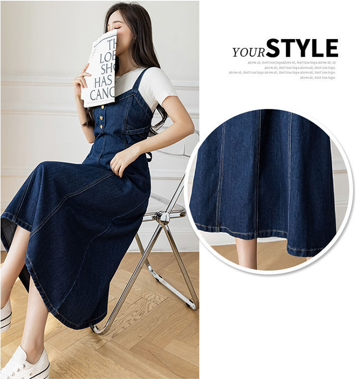 一部即納 サロペット ワンピース デニム デニムワンピース ジャンパースカート レディース サロペットワンピ ロングワンピース キャミソール ワンピース ゆったり 体型カバー 春 夏 秋 冬 オール