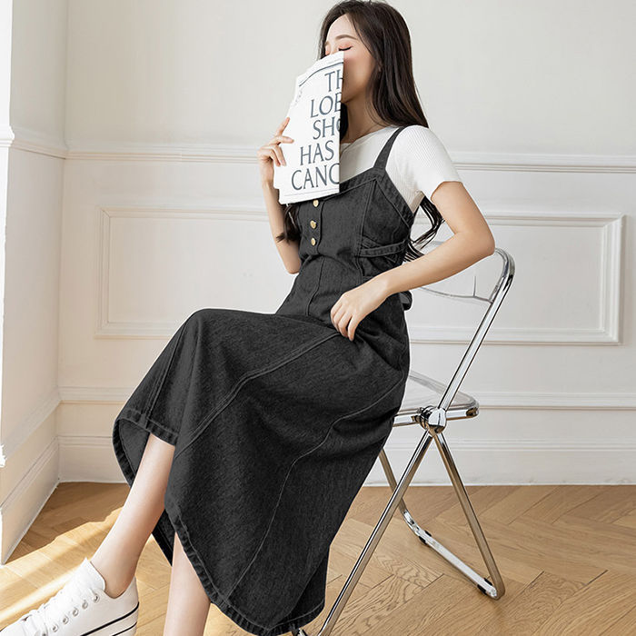 一部即納 サロペット ワンピース デニム デニムワンピース ジャンパースカート レディース サロペットワンピ ロングワンピース キャミソール ワンピース ゆったり 体型カバー 春 夏 秋 冬 オール