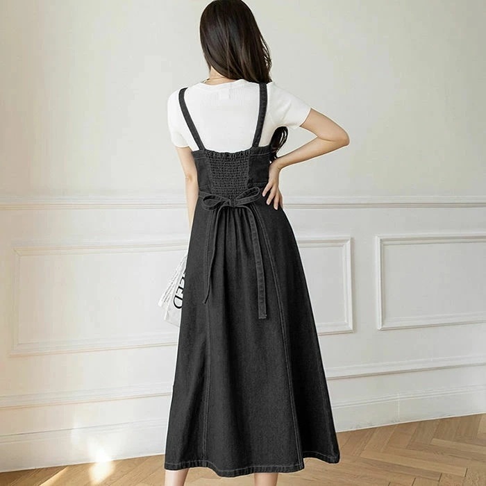 一部即納 サロペット ワンピース デニム デニムワンピース ジャンパースカート レディース サロペットワンピ ロングワンピース キャミソール ワンピース ゆったり 体型カバー 春 夏 秋 冬 オール