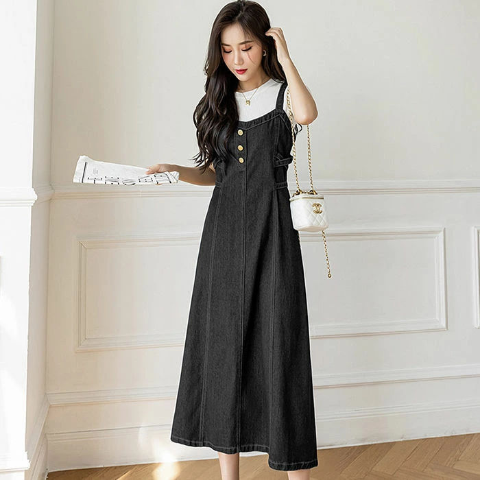 一部即納 サロペット ワンピース デニム デニムワンピース ジャンパースカート レディース サロペットワンピ ロングワンピース キャミソール ワンピース ゆったり 体型カバー 春 夏 秋 冬 オール