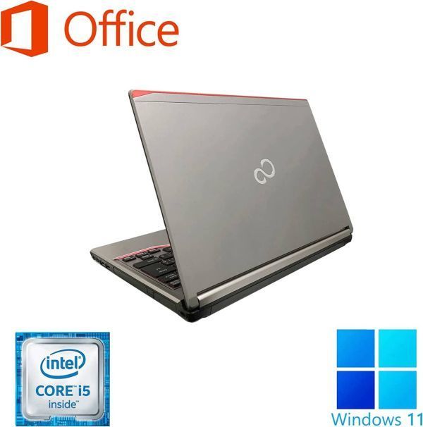 【サポート付き】富士通 ノートPC E736 Windows11 大容量メモリー:4GB 大容量SSD:256GB Office2019 & 液晶ディスプレイ19インチ