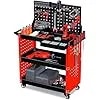 ツールワゴン ツールカート 工具ワゴン 工具カート 3段 キャスター付 ドライバーホール メッシュパネル 側面プレート 耐荷重195KG 360度回転 ハンドル レッド フック付き DIY ツールワゴン ツールカート 工具ワゴン 工具カート 3段 キャスター付 ドライバーホール メッシュパネル 側面プレート 耐荷重195KG 360度回転 ハンドル レッド フック付き DIY