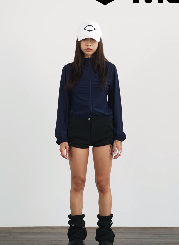 MISCHIEF】 HOODED WAFFLE ZIP-UP : NAVY