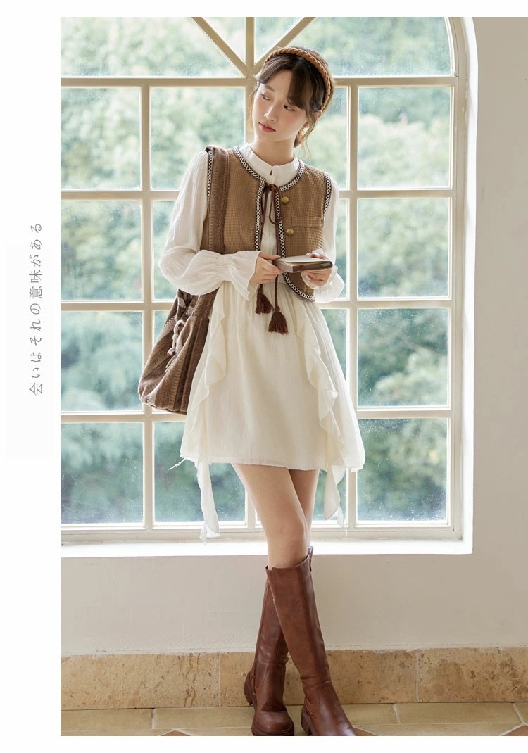 レディース セットアップ ワンピースセット ベスト+ワンピース オシャレ ファッション お洒落 シャツワンピース 膝丈ワンピース ゆったり 着痩せ 長袖 20代 30代 40代 きれいめ 2点セット