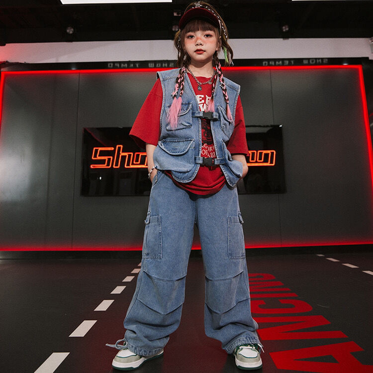 【96% 好評価】児童街舞潮服カウボーイ馬甲セットhiphop衣装格好いいヒップホップ男女同服