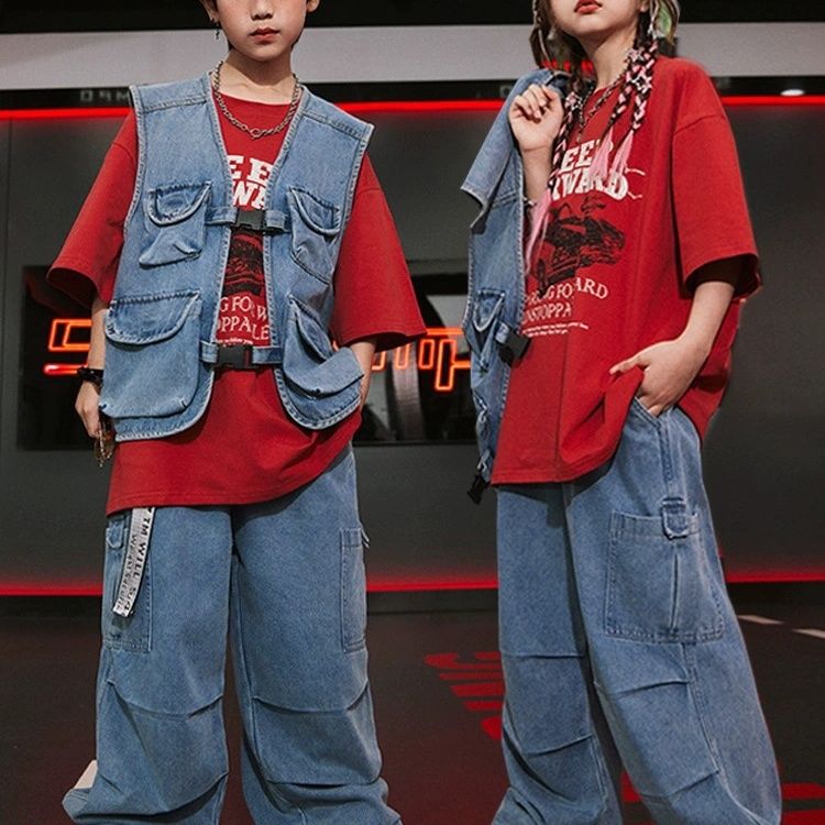 【96% 好評価】児童街舞潮服カウボーイ馬甲セットhiphop衣装格好いいヒップホップ男女同服