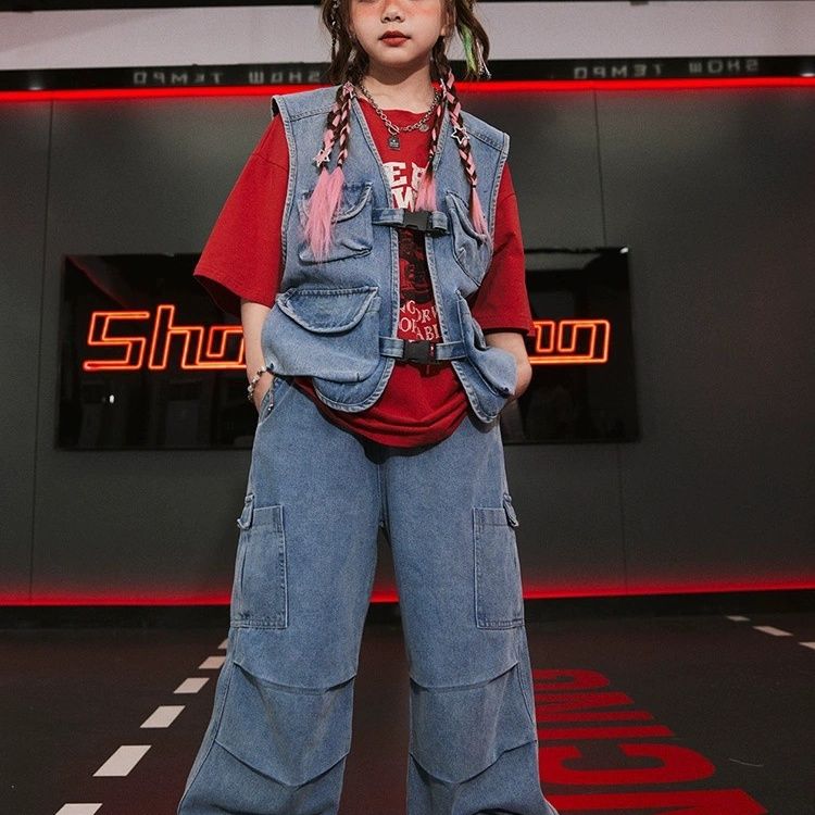 【96% 好評価】児童街舞潮服カウボーイ馬甲セットhiphop衣装格好いいヒップホップ男女同服