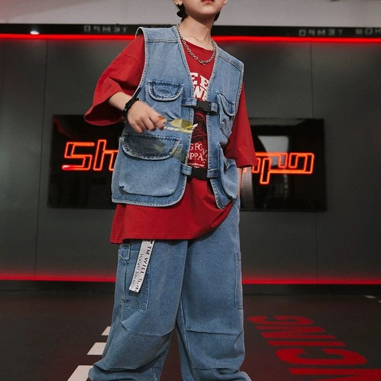 【96% 好評価】児童街舞潮服カウボーイ馬甲セットhiphop衣装格好いいヒップホップ男女同服