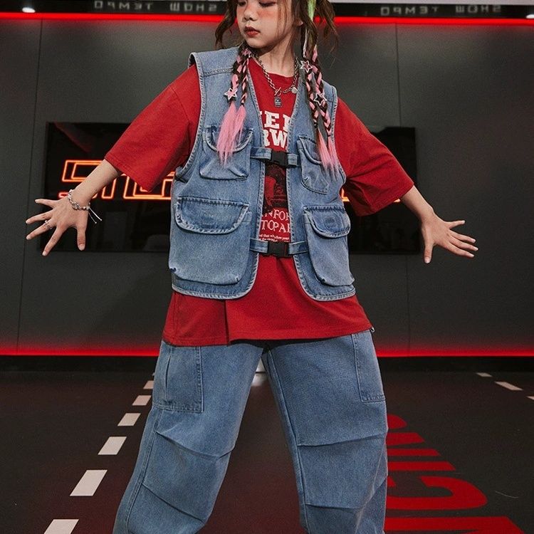 【96% 好評価】児童街舞潮服カウボーイ馬甲セットhiphop衣装格好いいヒップホップ男女同服