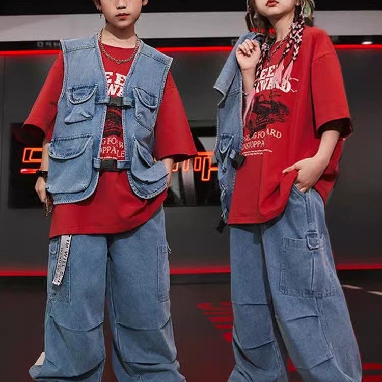 【96% 好評価】児童街舞潮服カウボーイ馬甲セットhiphop衣装格好いいヒップホップ男女同服