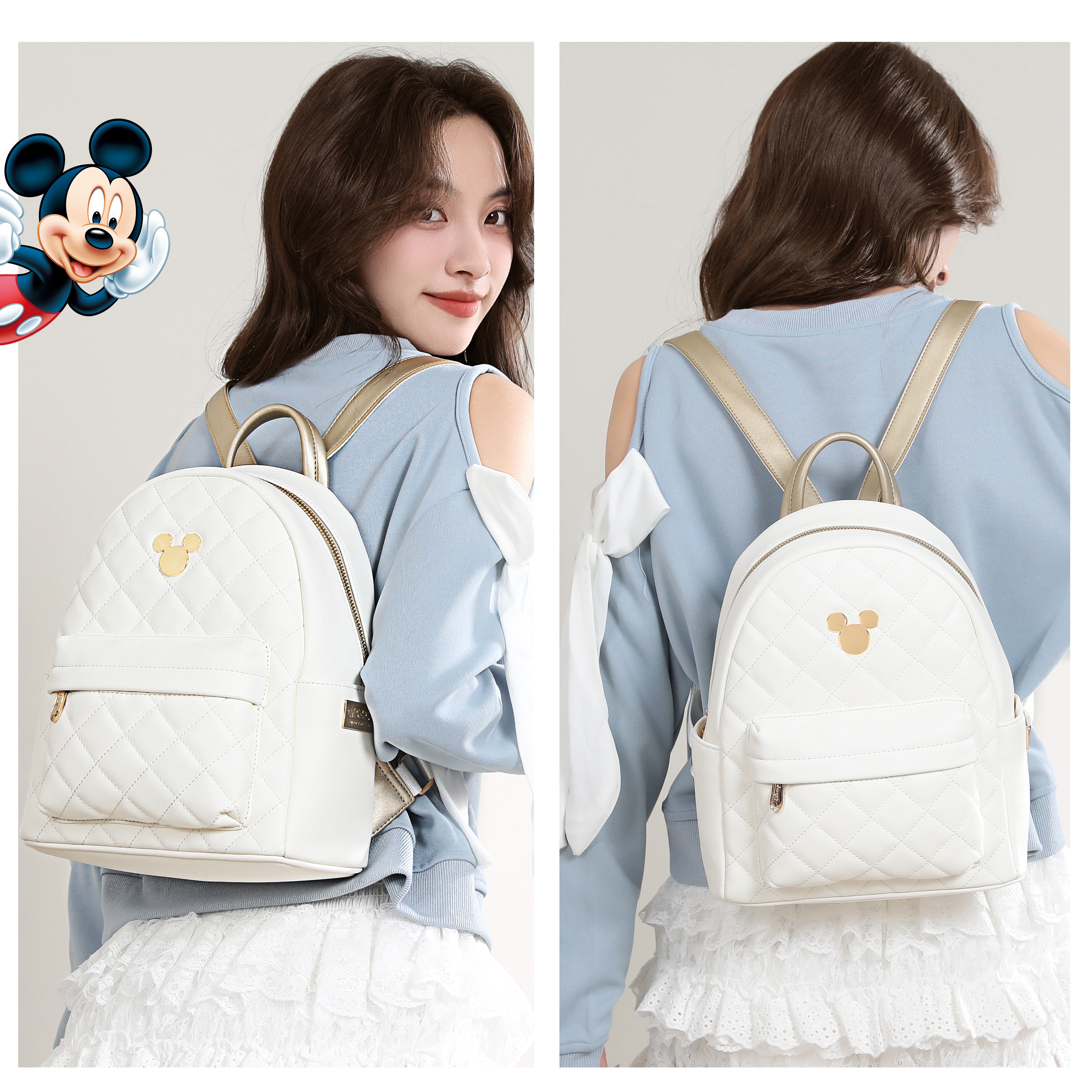 正規ライセンス ミッキー リュックサック キルティング レディース 通勤通学にも ホワイト