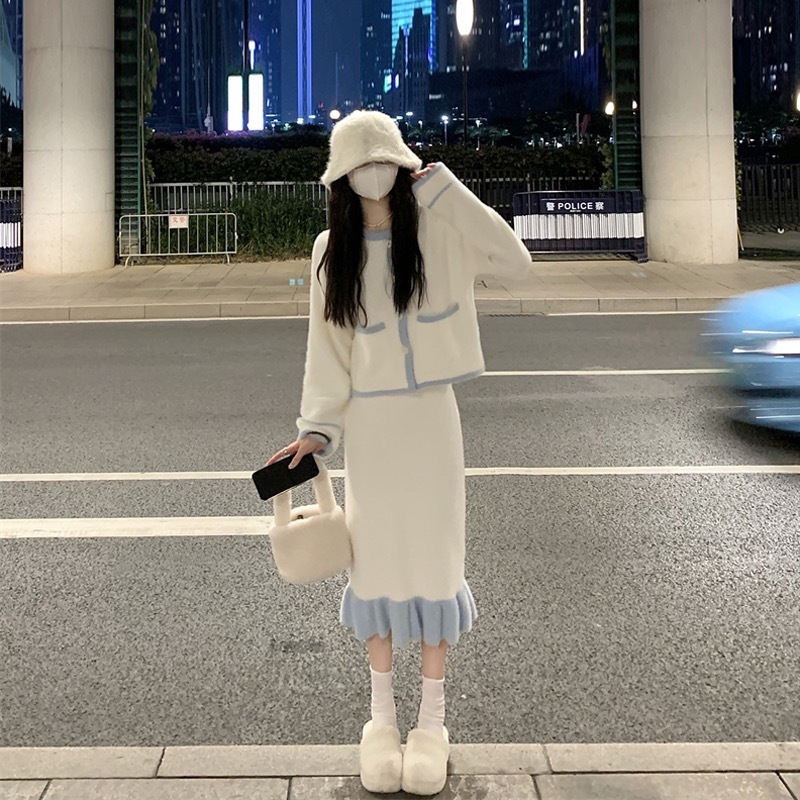 ハイエンドのカスタマイズ-雰囲気のある衣装スーツ女性のための春と秋 2024 新しいスタイルの小さな香りのデザインソフトワックスコートスカート 2 点セット