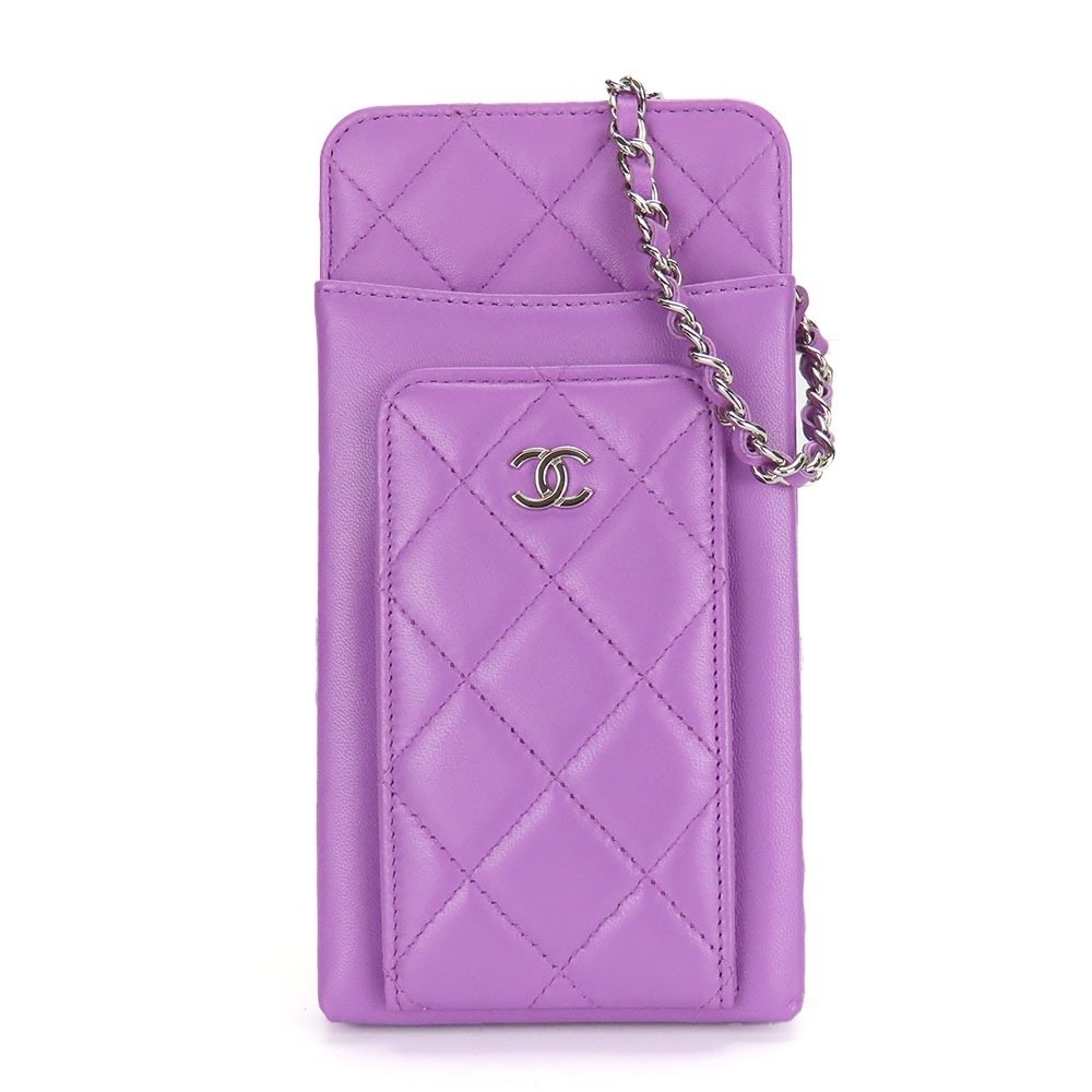 中古 ショルダーバッグ マトラッセ ラムスキン パープル系 シルバー金具 フォンケース 29番台 ココマーク レディース 女性