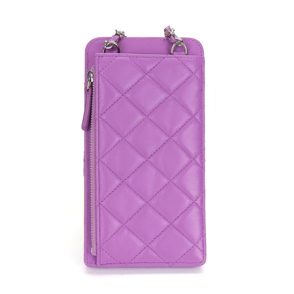 中古 ショルダーバッグ マトラッセ ラムスキン パープル系 シルバー金具 フォンケース 29番台 ココマーク レディース 女性