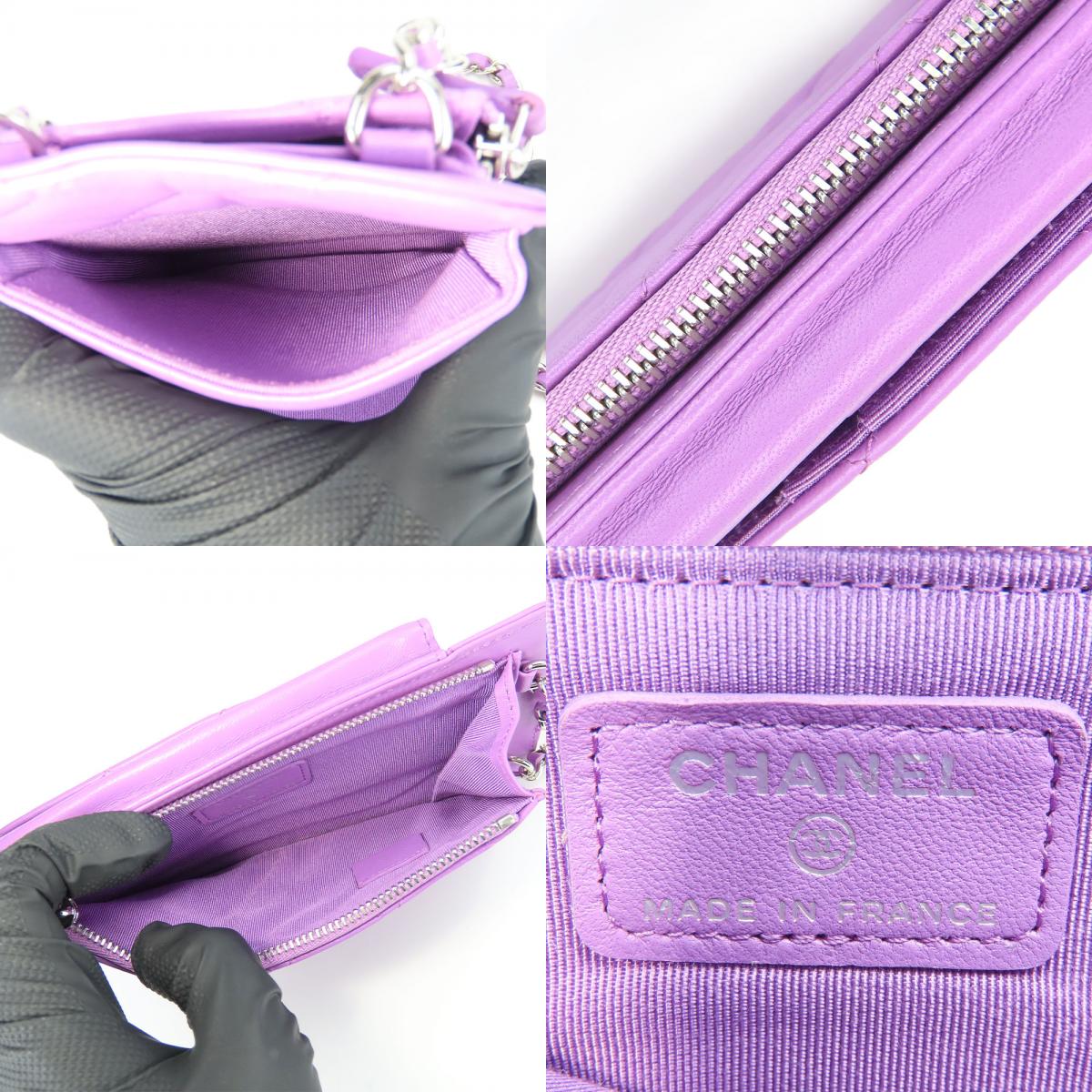 中古 ショルダーバッグ マトラッセ ラムスキン パープル系 シルバー金具 フォンケース 29番台 ココマーク レディース 女性