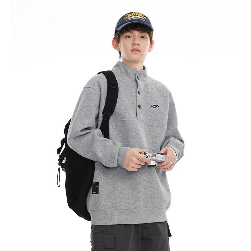 シンプルでゆったりとした丸首のカバーヘッドパーカー男の上着スタンドカラーコート