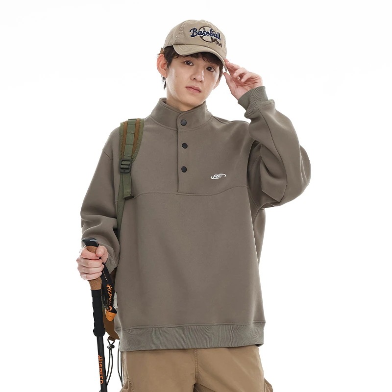 シンプルでゆったりとした丸首のカバーヘッドパーカー男の上着スタンドカラーコート