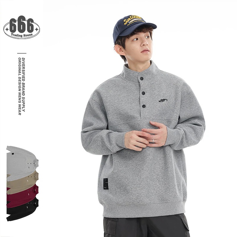 シンプルでゆったりとした丸首のカバーヘッドパーカー男の上着スタンドカラーコート