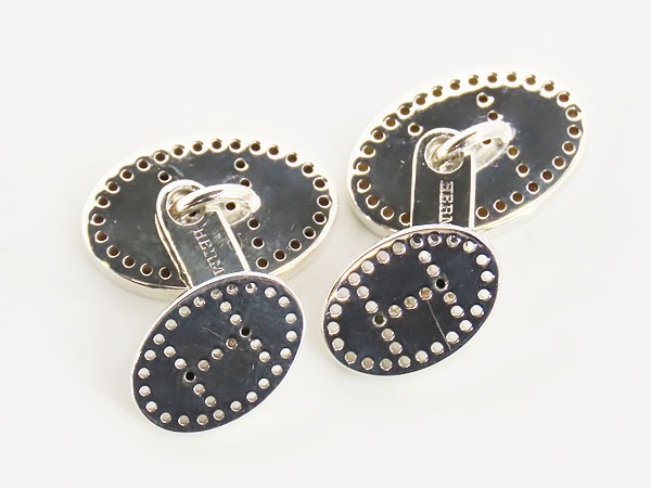 美品エルメスHリュバンエクリプスエブリンパンチングロゴカフスカフスボタンカフリンクスシルバー925AG925