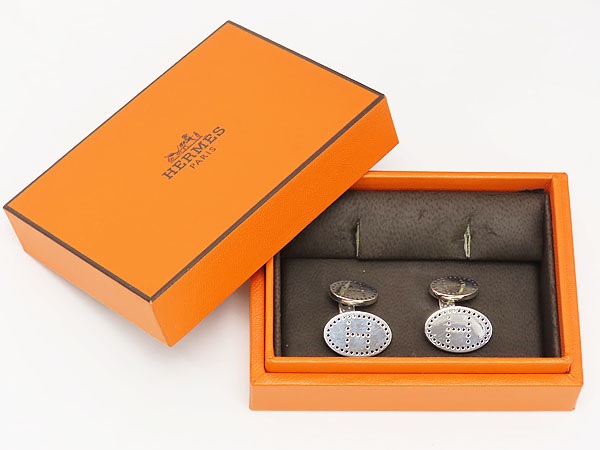 美品エルメスHリュバンエクリプスエブリンパンチングロゴカフスカフスボタンカフリンクスシルバー925AG925