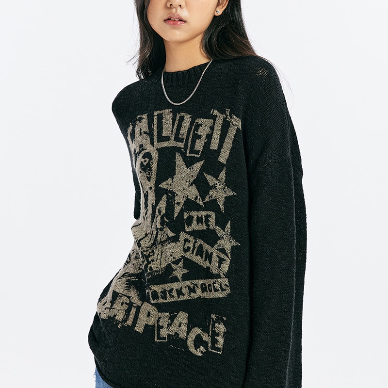 [MAMAMOO フィイン 着用] ROCK BAND KNIT 韓国 アイドル 長袖 レディース メンズ 大きいサイズ ゆったり 秋 冬