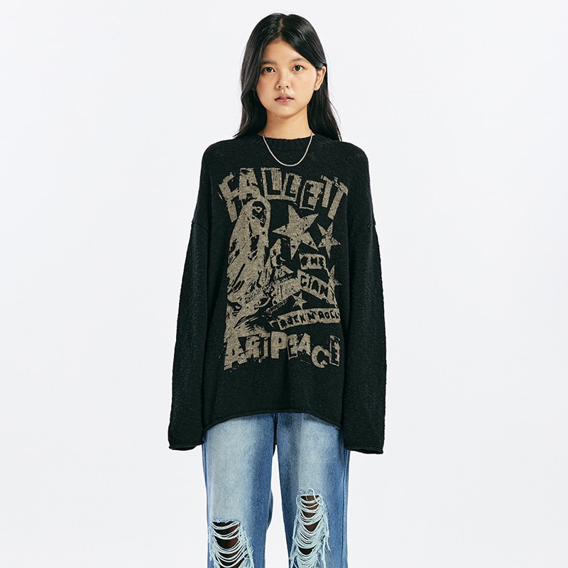 [MAMAMOO フィイン 着用] ROCK BAND KNIT 韓国 アイドル 長袖 レディース メンズ 大きいサイズ ゆったり 秋 冬