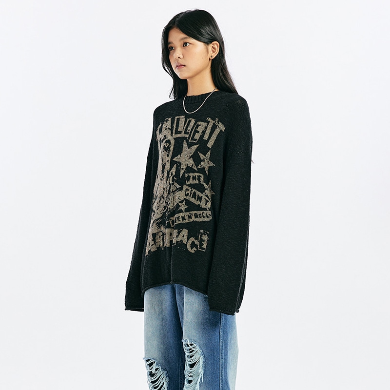 [MAMAMOO フィイン 着用] ROCK BAND KNIT 韓国 アイドル 長袖 レディース メンズ 大きいサイズ ゆったり 秋 冬