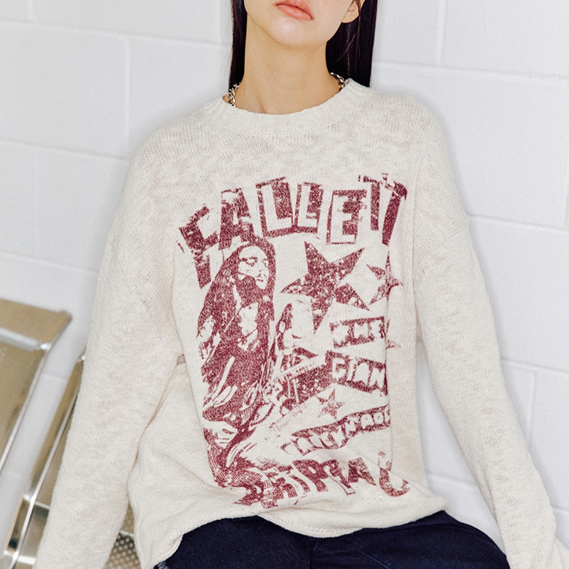 [MAMAMOO フィイン 着用] ROCK BAND KNIT 韓国 アイドル 長袖 レディース メンズ 大きいサイズ ゆったり 秋 冬