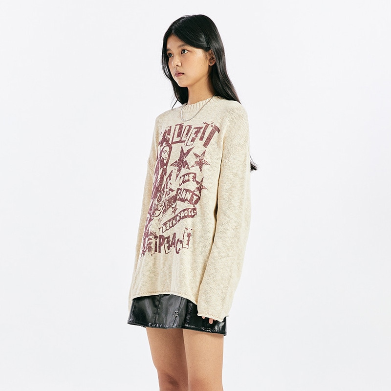 [MAMAMOO フィイン 着用] ROCK BAND KNIT 韓国 アイドル 長袖 レディース メンズ 大きいサイズ ゆったり 秋 冬