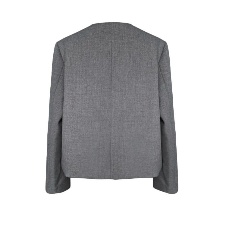 ノーカラージャケットスーツ生地レディースジャケットノーカラーショート丈羽織りアウターゴールドボタン玉縁ポケット秋ジャケット秋アウター裏地付き上品韓国大人エレガントきれいめ通勤オフィスカジュアル