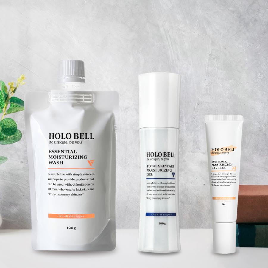HOLO BELL 高保湿 メンズ スキンケア 3点セット 洗顔料 フォーム BBクリーム ホロベル トータルスキンケア保湿ジェル 100g エッセンシャル保湿ウォッシュ 120g サンブロック保湿B