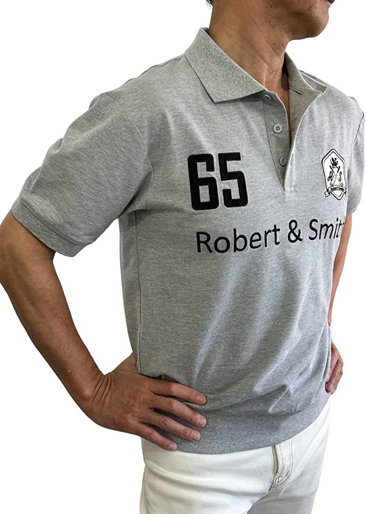 ポロシャツ メンズ 半袖 裾 リブ加工 ゴルフウェア 100% コットン 刺繍 仕上げ( グレー, XL) ポロシャツ メンズ 半袖 裾 リブ加工 ゴルフウェア 100% コットン 刺繍 仕上げ( グレー, XL)