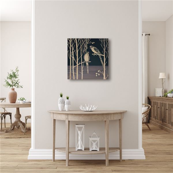 ユーパワー ウッドスカルプチャーアート 60x60cm 「パロット オン ザ ツリー」BK+NP