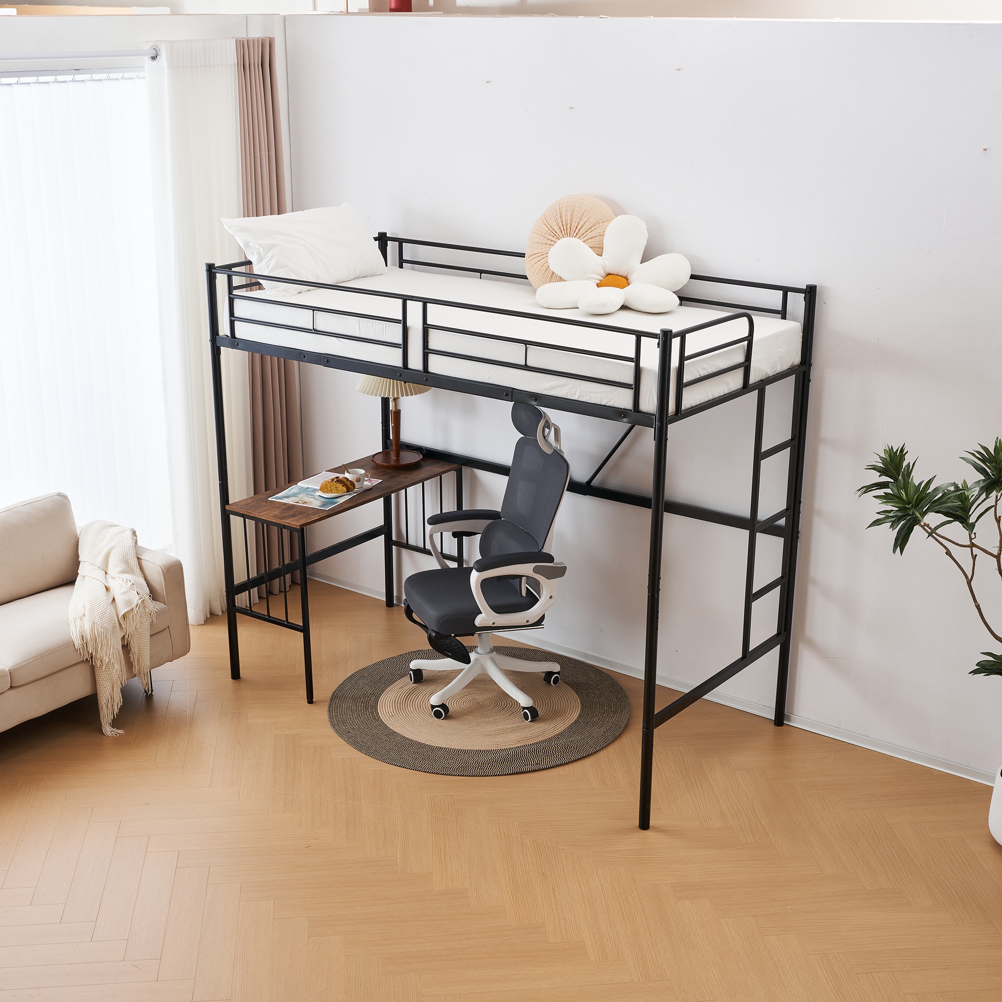 ホワイトロフトベッド パイプベッド シングル 木 収納 北欧風 子供部屋 スチール 耐震 ベッド SDG