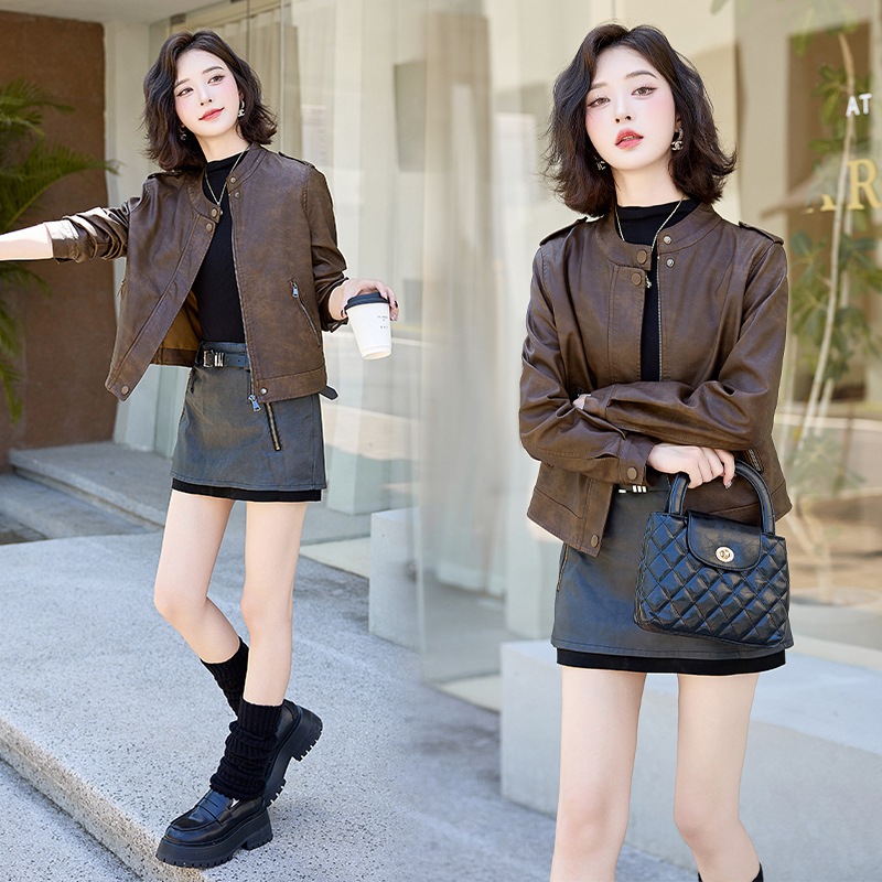 機関車ジャケット革ジャン女性ショート丈秋冬の新気品韓国版スタンドカラーコート 機関車ジャケット革ジャン女性ショート丈秋冬の新気品韓国版スタンドカラーコート