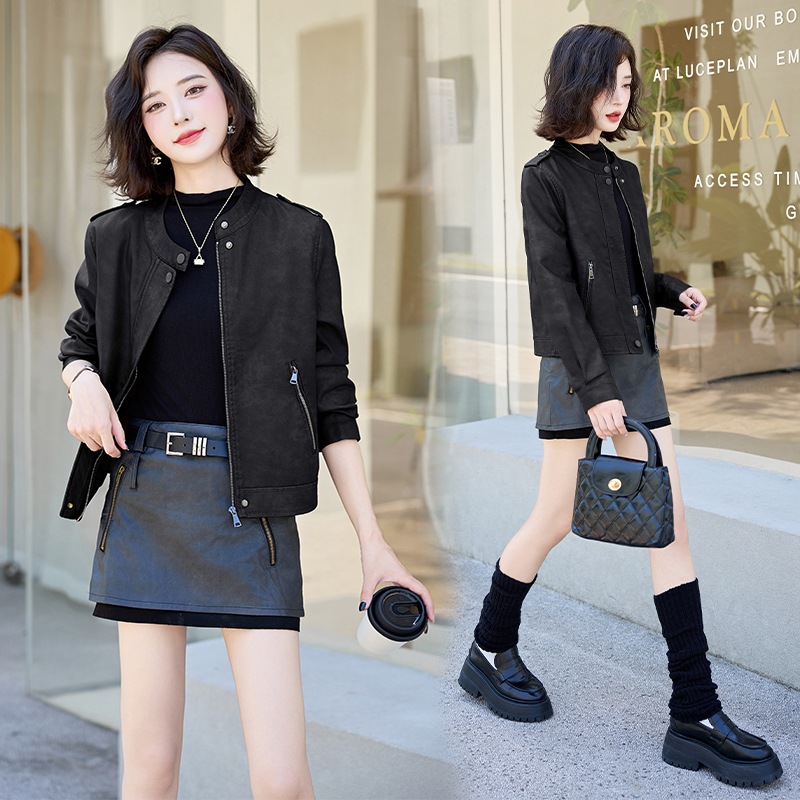 機関車ジャケット革ジャン女性ショート丈秋冬の新気品韓国版スタンドカラーコート 機関車ジャケット革ジャン女性ショート丈秋冬の新気品韓国版スタンドカラーコート
