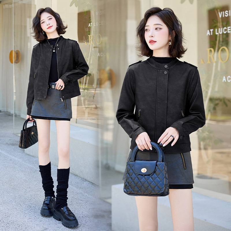 機関車ジャケット革ジャン女性ショート丈秋冬の新気品韓国版スタンドカラーコート 機関車ジャケット革ジャン女性ショート丈秋冬の新気品韓国版スタンドカラーコート