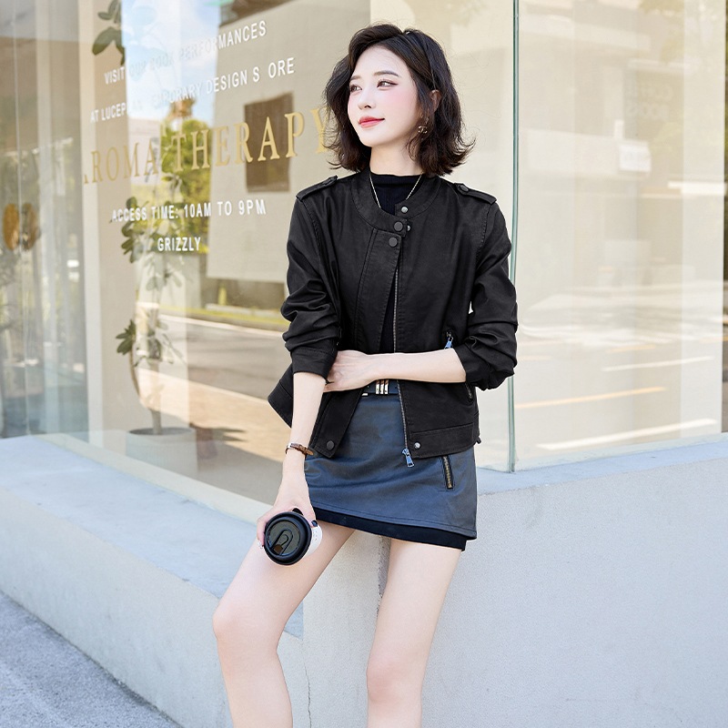 機関車ジャケット革ジャン女性ショート丈秋冬の新気品韓国版スタンドカラーコート 機関車ジャケット革ジャン女性ショート丈秋冬の新気品韓国版スタンドカラーコート