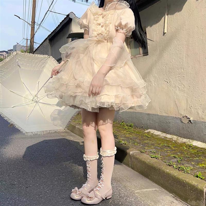 バターモチチュールキュートプリンセススカートピュアカラーリボンスカート Lolita 文化祭 二次元 メイド服