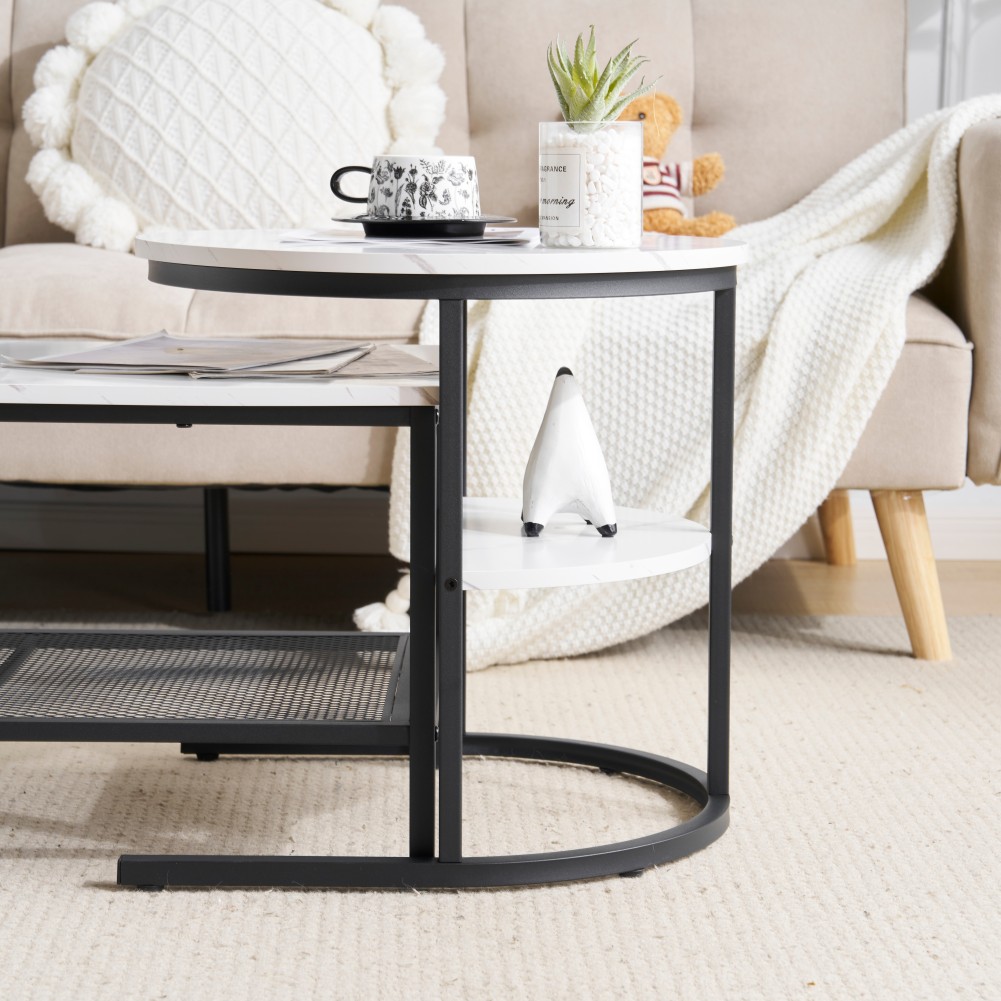 国内発送】【新作登場】ネストテーブル 入れ子式 2点セット 大理石調