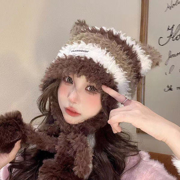 ౨ৎ︎ ♡♡いちごいっぱい！♡♡ ౨ৎ︎ふんわりホワホワఇ◝ ̫ ◜ఇ♡ねこ耳ニット帽 Qoo10] 猫耳 ニット帽 秋冬 もこもこ ふわふわ